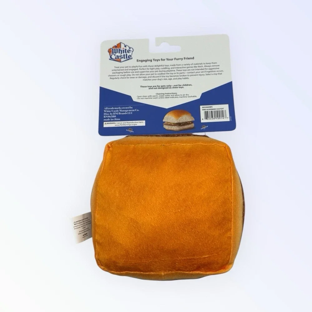 White Castle Cheeseburger Plush Dog Toy It Squeeks! Pet Toy New
